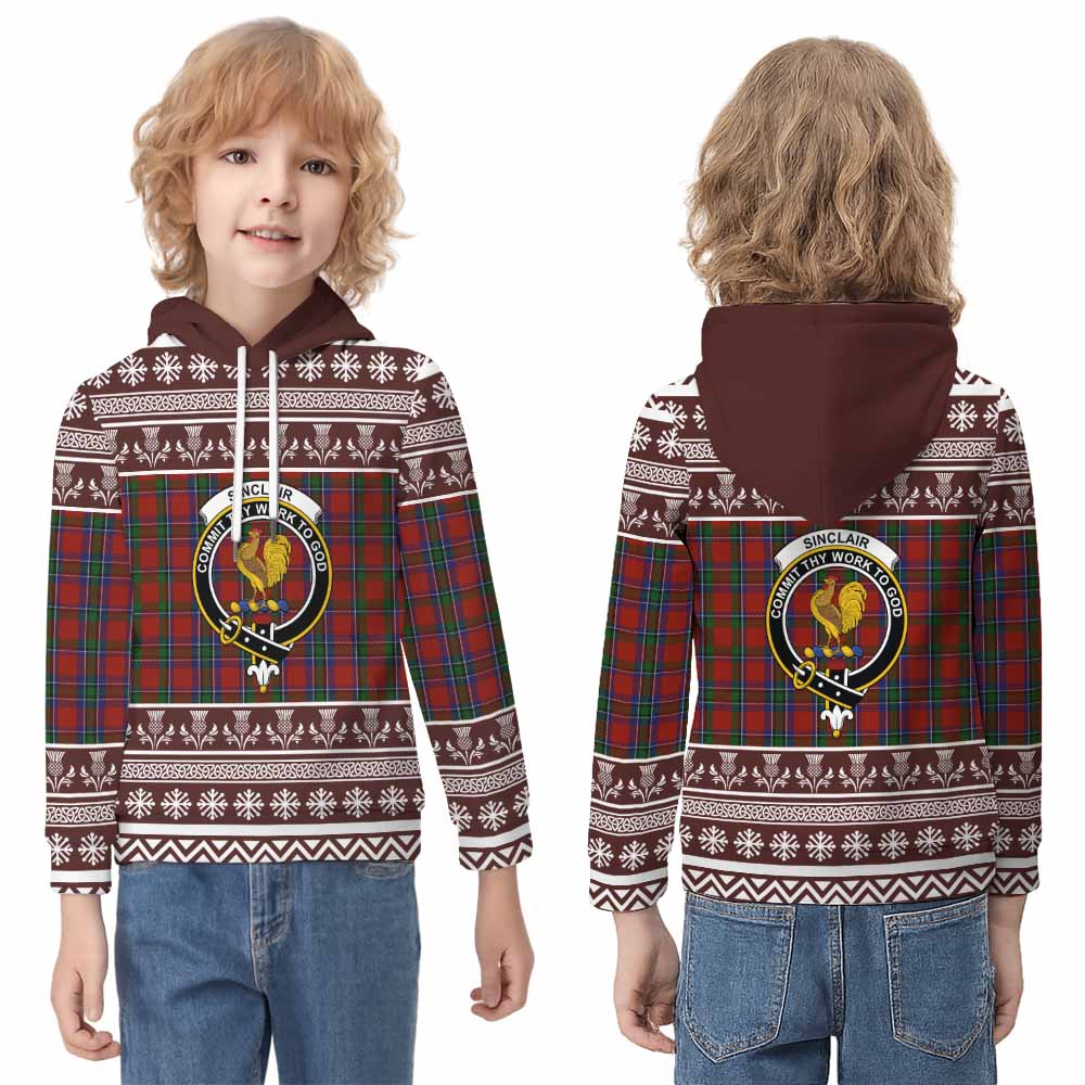 Sinclair Clan Tartan Christmas Kid Hoodie with Family Crest - Tartan Vibes Clothing