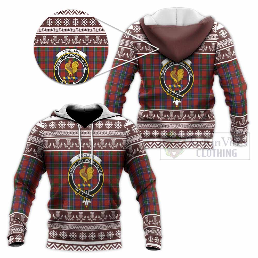 Sinclair Clan Tartan Christmas Knitted Hoodie with Family Crest - Tartan Vibes Clothing