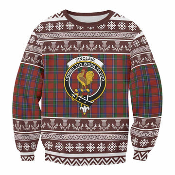 Sinclair Clan Tartan Christmas Sweatshirt with Family Crest