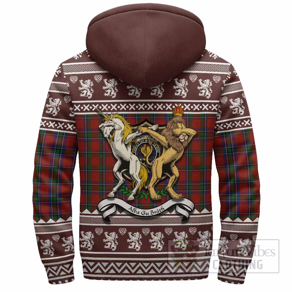 Sinclair Clan Tartan Crest Christmas Fleece Hoodie Coat of Arms Funny Style - Tartan Vibes Clothing