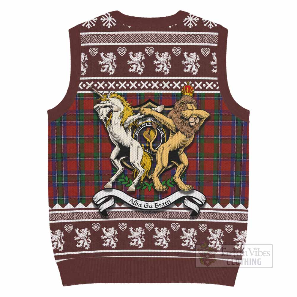 Sinclair Clan Tartan Crest Christmas Knitted V-Neck Vest Coat of Arms Funny Style - Tartan Vibes Clothing