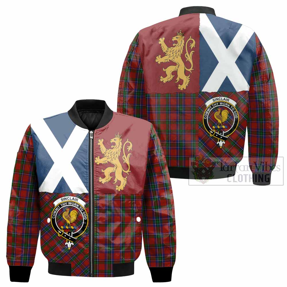 Sinclair Crest Tartan Bomber Jacket with Lion Rampant Saltire Style