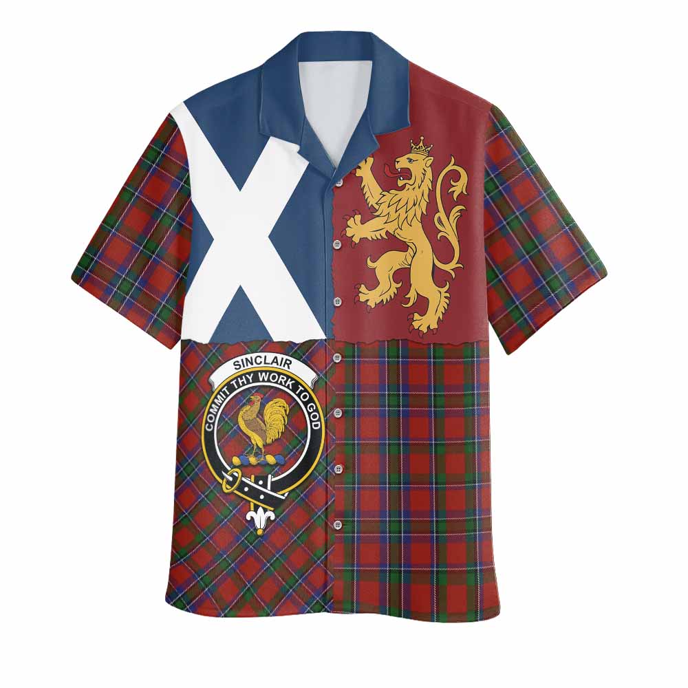 Sinclair Crest Tartan Hawaiian Shirt with Lion Rampant Saltire Style