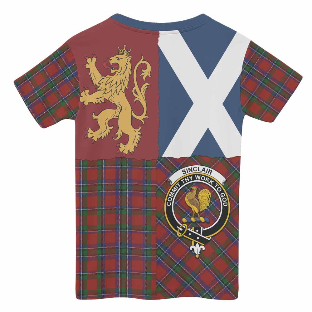 Sinclair Crest Tartan Kid T-shirt with Lion Rampant Saltire Style - Tartan Vibes Clothing