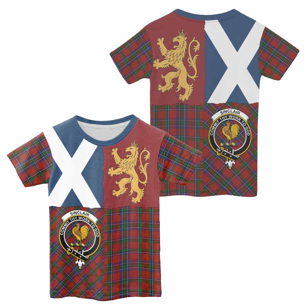 Sinclair Crest Tartan Kid T-shirt with Lion Rampant Saltire Style - Tartan Vibes Clothing