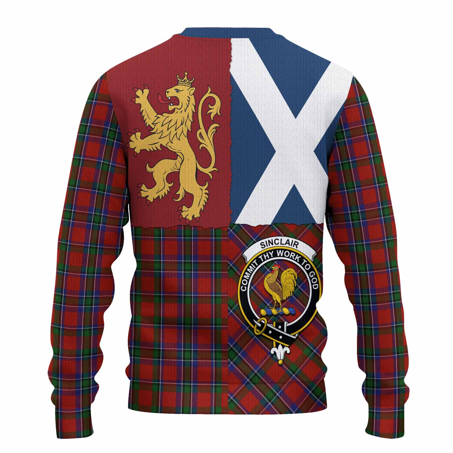 Sinclair Crest Tartan Knitted Sweater with Lion Rampant Saltire Style