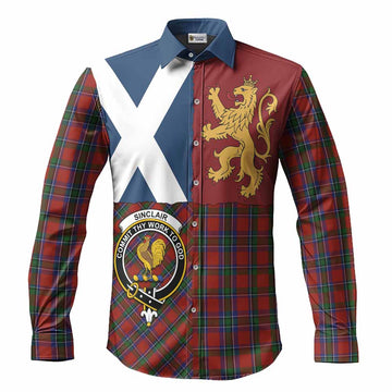 Sinclair Crest Tartan Long Sleeve Button Shirts with Lion Rampant Saltire Style