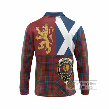 Sinclair Crest Tartan Long Sleeve Polo Shirt with Lion Rampant Saltire Style