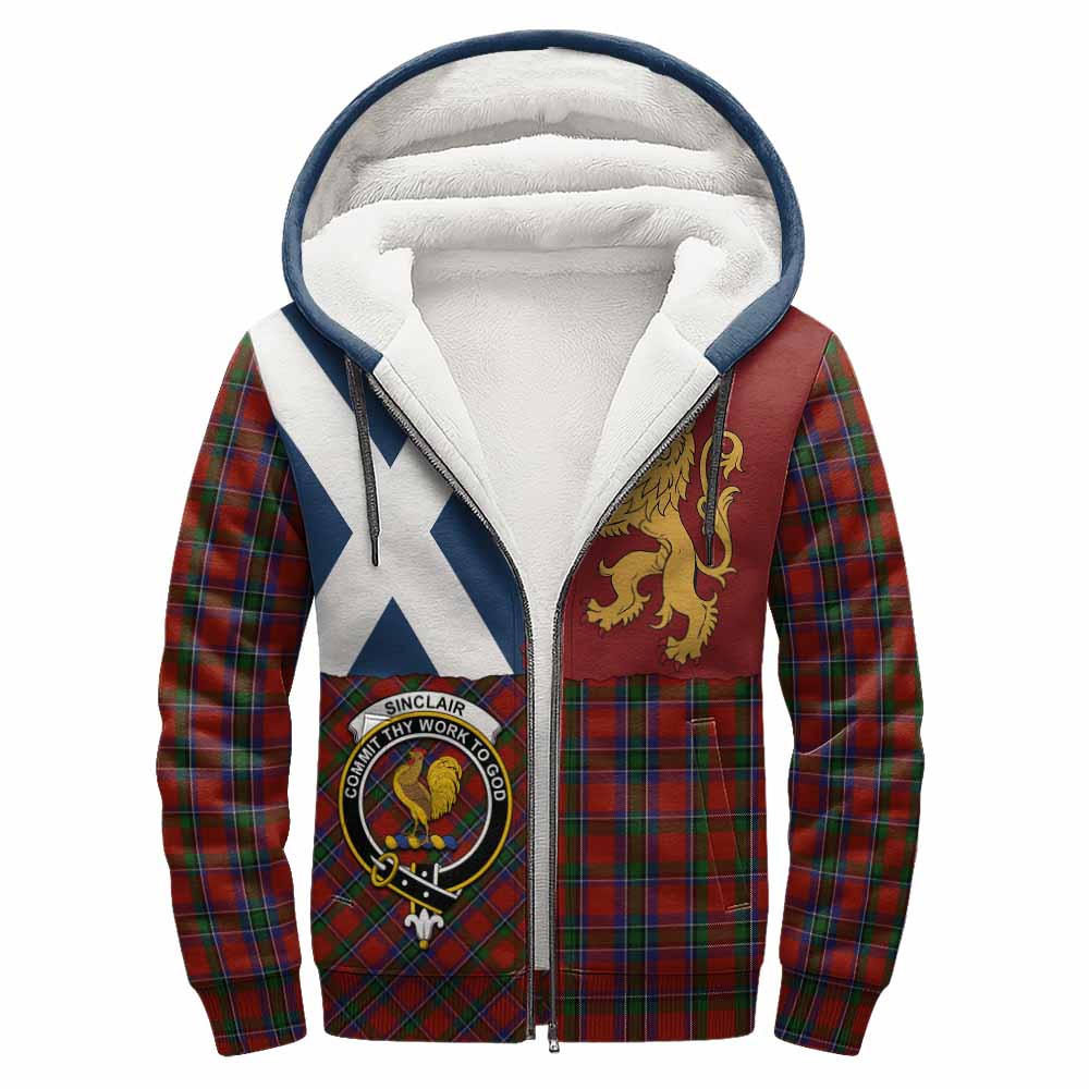 Sinclair Crest Tartan Sherpa Hoodie with Lion Rampant Saltire Style