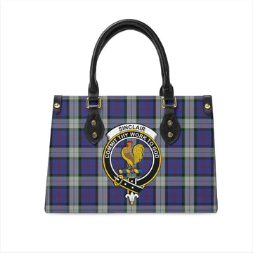 Sinclair Dress Tartan Leather Bag with Family Crest