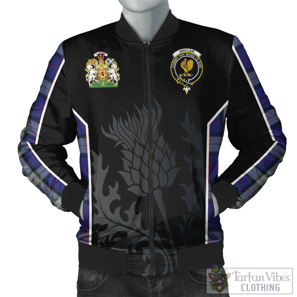 Tartan Vibes Clothing Sinclair Dress Tartan Bomber Jacket with Family Crest and Scottish Thistle Vibes Sport Style
