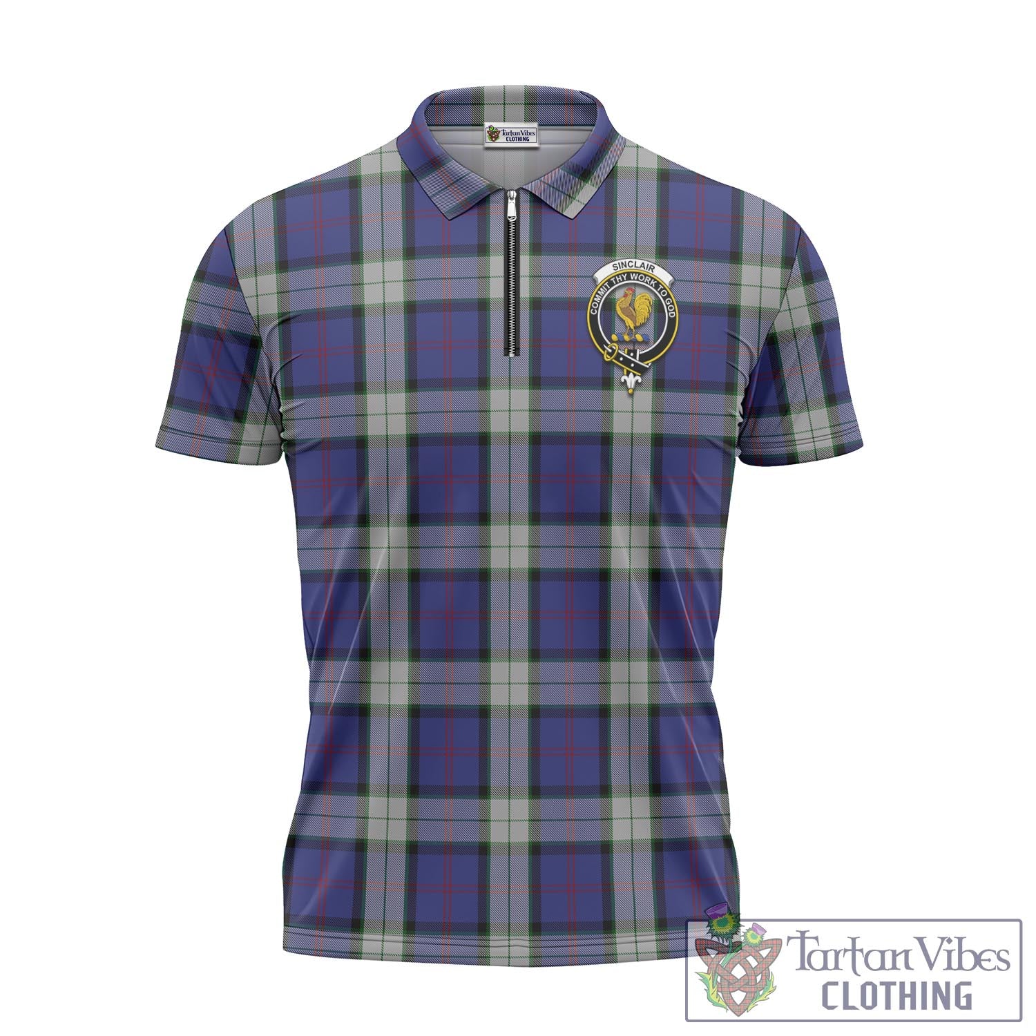 Tartan Vibes Clothing Sinclair Dress Tartan Zipper Polo Shirt with Family Crest
