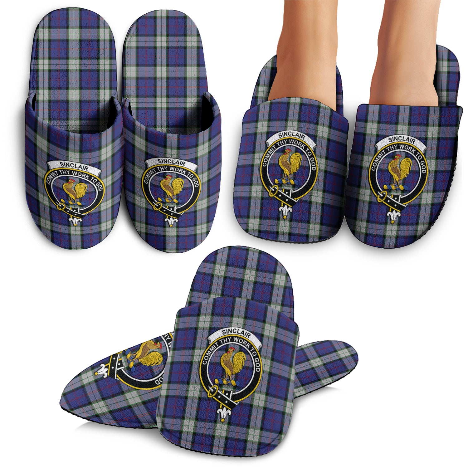 Sinclair Dress Tartan Home Slippers with Family Crest - Tartanvibesclothing Shop