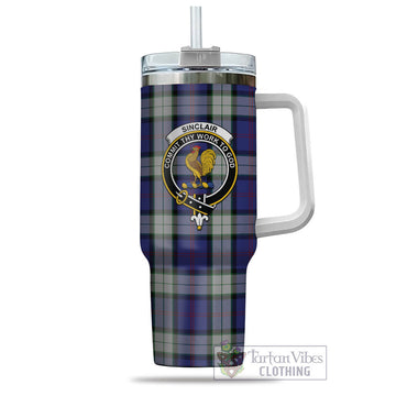 Sinclair Dress Tartan and Family Crest Tumbler with Handle