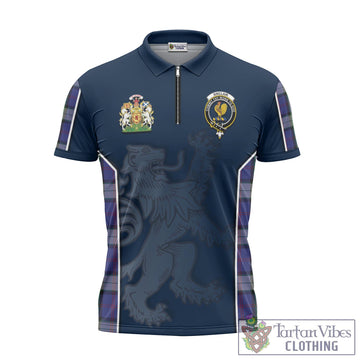 Sinclair Dress Tartan Zipper Polo Shirt with Family Crest and Lion Rampant Vibes Sport Style