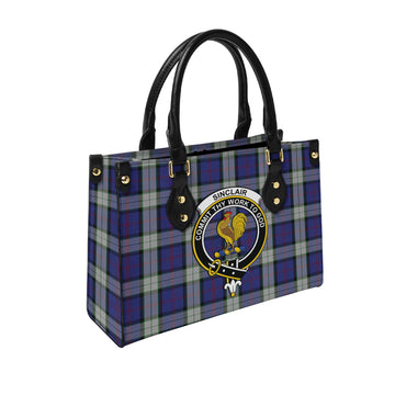 Sinclair Dress Tartan Leather Bag with Family Crest