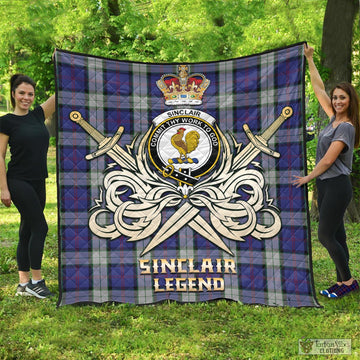 Sinclair Dress Tartan Quilt with Clan Crest and the Golden Sword of Courageous Legacy