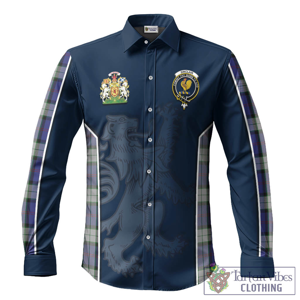Sinclair Dress Tartan Long Sleeve Button Up Shirt with Family Crest and Lion Rampant Vibes Sport Style