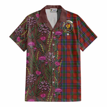 Sinclair Family Crest Tartan Cotton Hawaiian Shirt Scottish Thistle Flower Pattern Half Style - Tartan Vibes Clothing