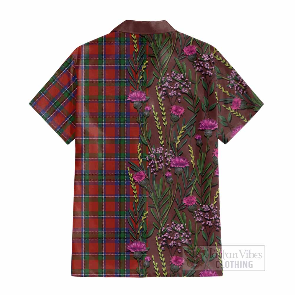 Sinclair Family Crest Tartan Cotton Hawaiian Shirt Scottish Thistle Flower Pattern Half Style - Tartan Vibes Clothing