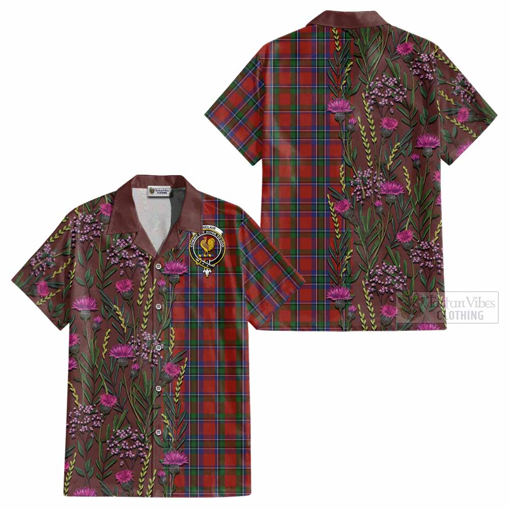 Sinclair Family Crest Tartan Cotton Hawaiian Shirt Scottish Thistle Flower Pattern Half Style - Tartan Vibes Clothing