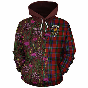 Sinclair Family Crest Tartan Cotton Hoodie Scottish Thistle Flower Pattern Half Style