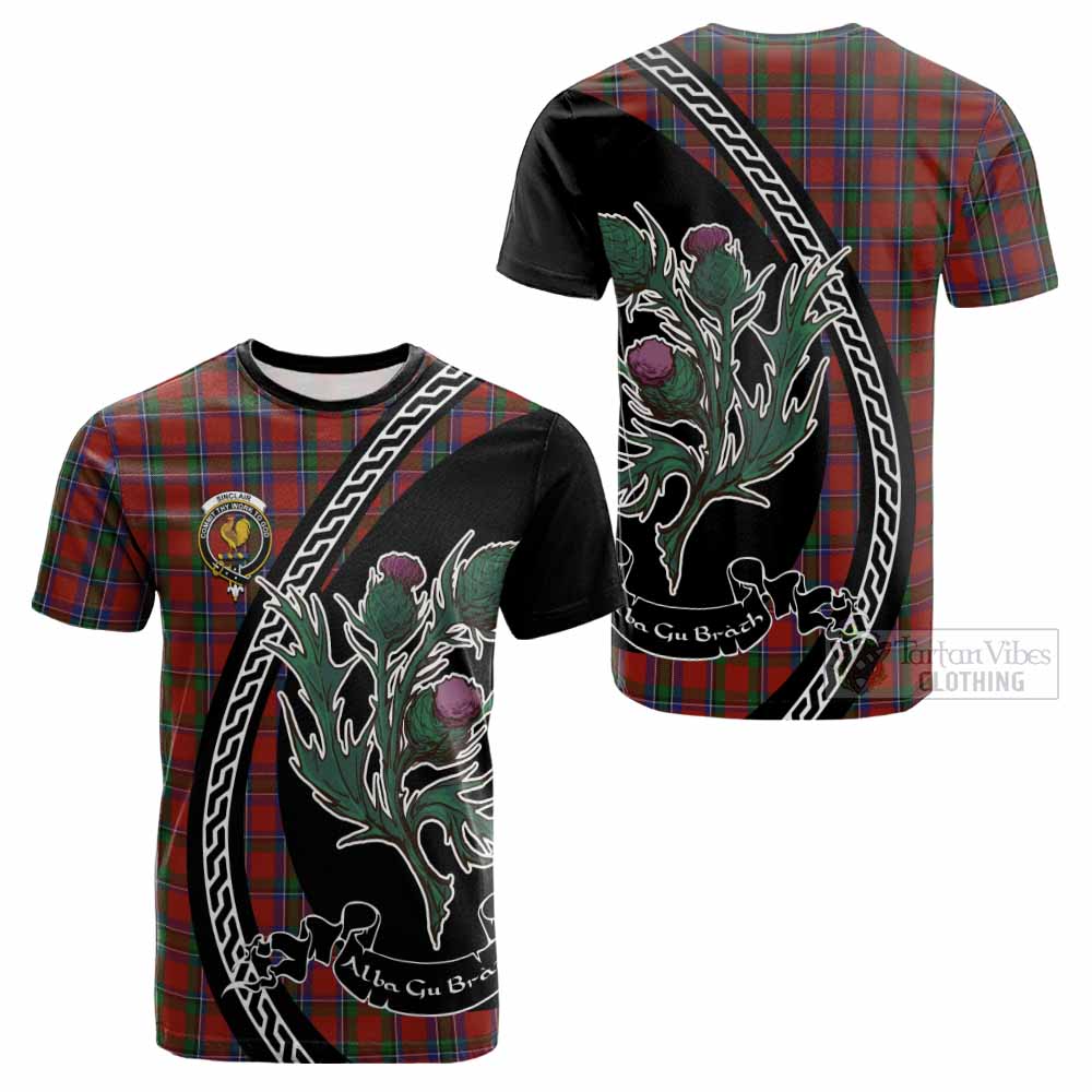 Sinclair Family Crest Tartan Cotton T-shirt Alba Thistle Inspired - Tartan Vibes Clothing