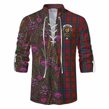 Sinclair Family Crest Tartan Ghillie Shirt Scottish Thistle Flower Pattern Half Style