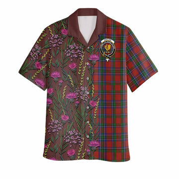 Sinclair Family Crest Tartan Hawaiian Shirt Scottish Thistle Flower Pattern Half Style
