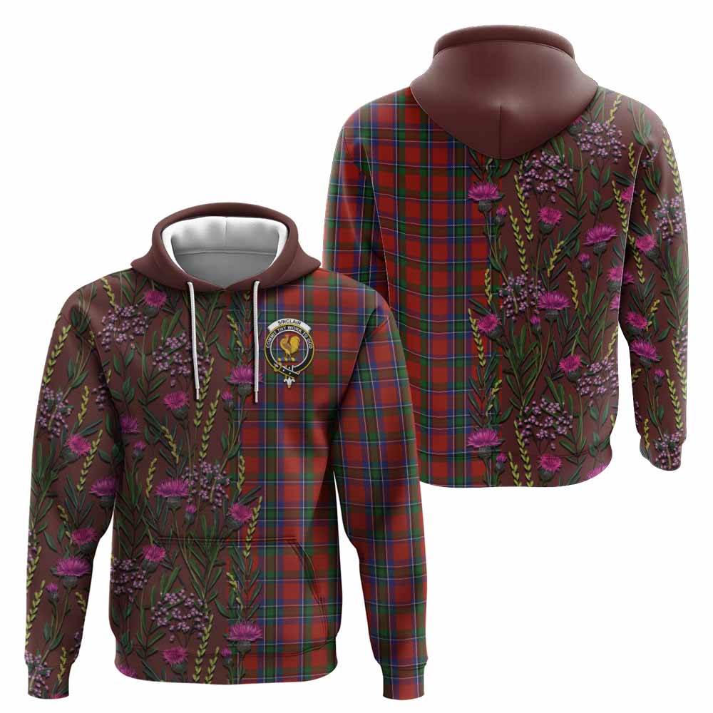 Sinclair Family Crest Tartan Hoodie Scottish Thistle Flower Pattern Half Style - Tartan Vibes Clothing