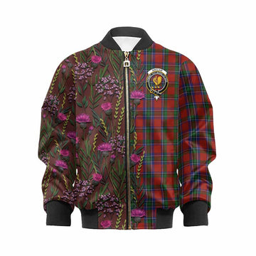 Sinclair Family Crest Tartan Kid Bomber Jacket Scottish Thistle Flower Pattern Half Style