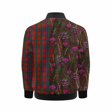 Sinclair Family Crest Tartan Kid Bomber Jacket Scottish Thistle Flower Pattern Half Style