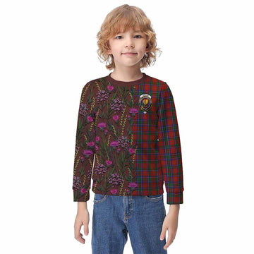 Sinclair Family Crest Tartan Kid Knitted Sweatshirt Scottish Thistle Flower Pattern Half Style