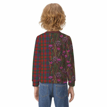 Sinclair Family Crest Tartan Kid Knitted Sweatshirt Scottish Thistle Flower Pattern Half Style
