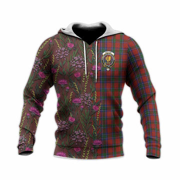 Sinclair Family Crest Tartan Knitted Hoodie Scottish Thistle Flower Pattern Half Style