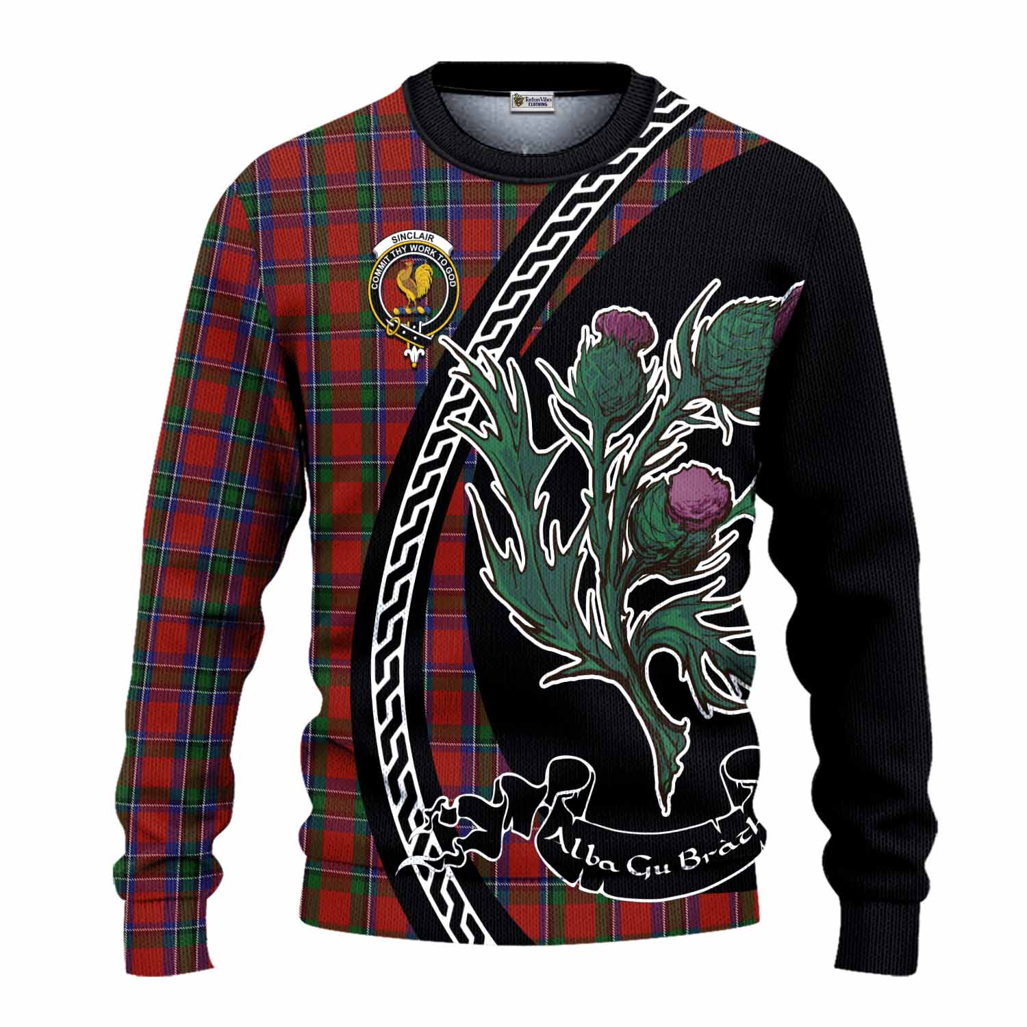 Sinclair Family Crest Tartan Knitted Sweater Alba Thistle Inspired - Tartan Vibes Clothing