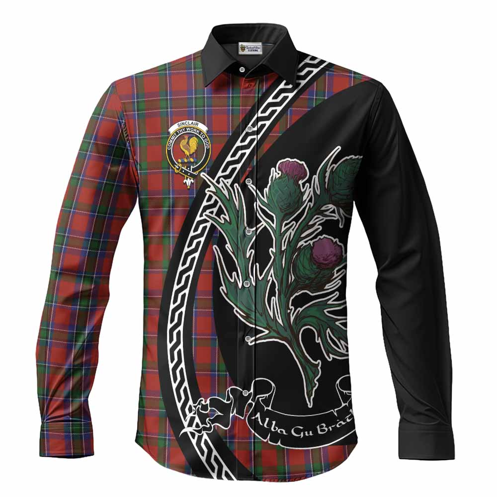 Sinclair Family Crest Tartan Long Sleeve Button Shirts Alba Thistle Inspired - Tartan Vibes Clothing