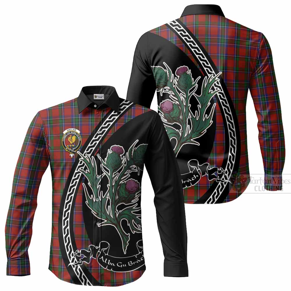 Sinclair Family Crest Tartan Long Sleeve Button Shirts Alba Thistle Inspired - Tartan Vibes Clothing