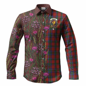Sinclair Family Crest Tartan Long Sleeve Button Shirts Scottish Thistle Flower Pattern Half Style