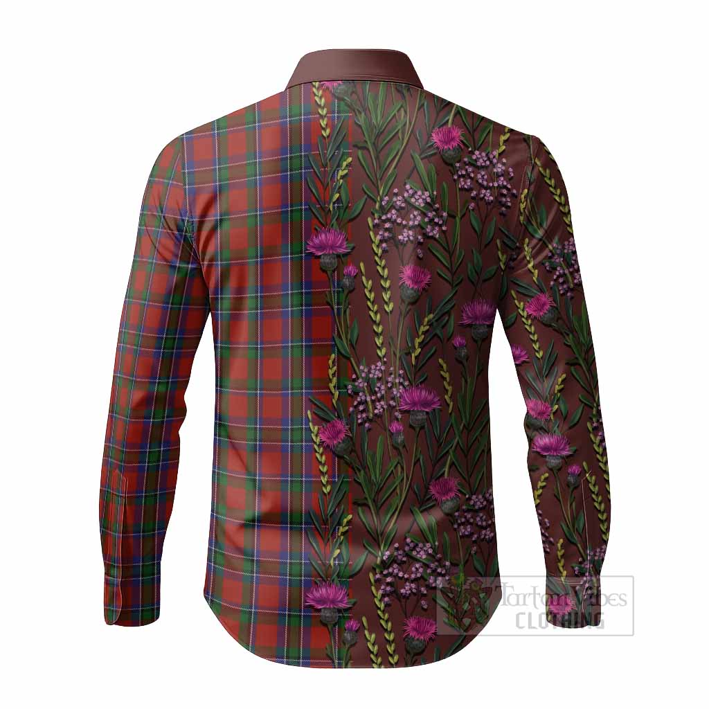 Sinclair Family Crest Tartan Long Sleeve Button Shirts Scottish Thistle Flower Pattern Half Style - Tartan Vibes Clothing