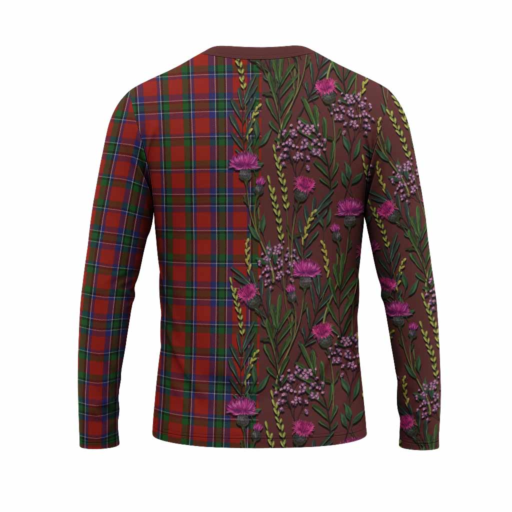 Sinclair Family Crest Tartan Long Sleeve T-Shirt Scottish Thistle Flower Pattern Half Style - Tartan Vibes Clothing