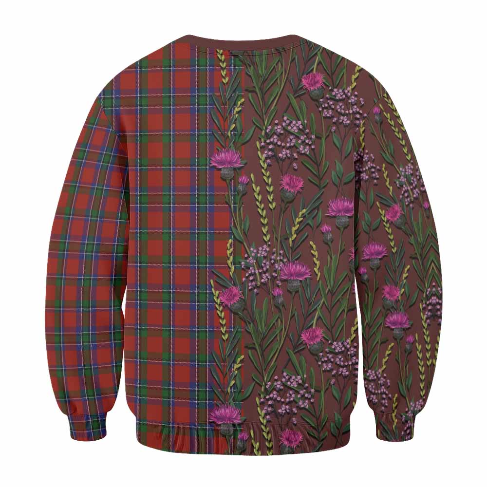 Sinclair Family Crest Tartan Sweatshirt Scottish Thistle Flower Pattern Half Style - Tartan Vibes Clothing