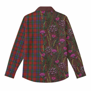Sinclair Family Crest Tartan Women Casual Shirt Scottish Thistle Flower Pattern Half Style