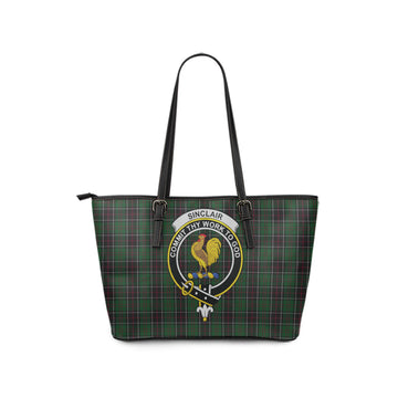 Sinclair Hunting Tartan Leather Tote Bag with Family Crest