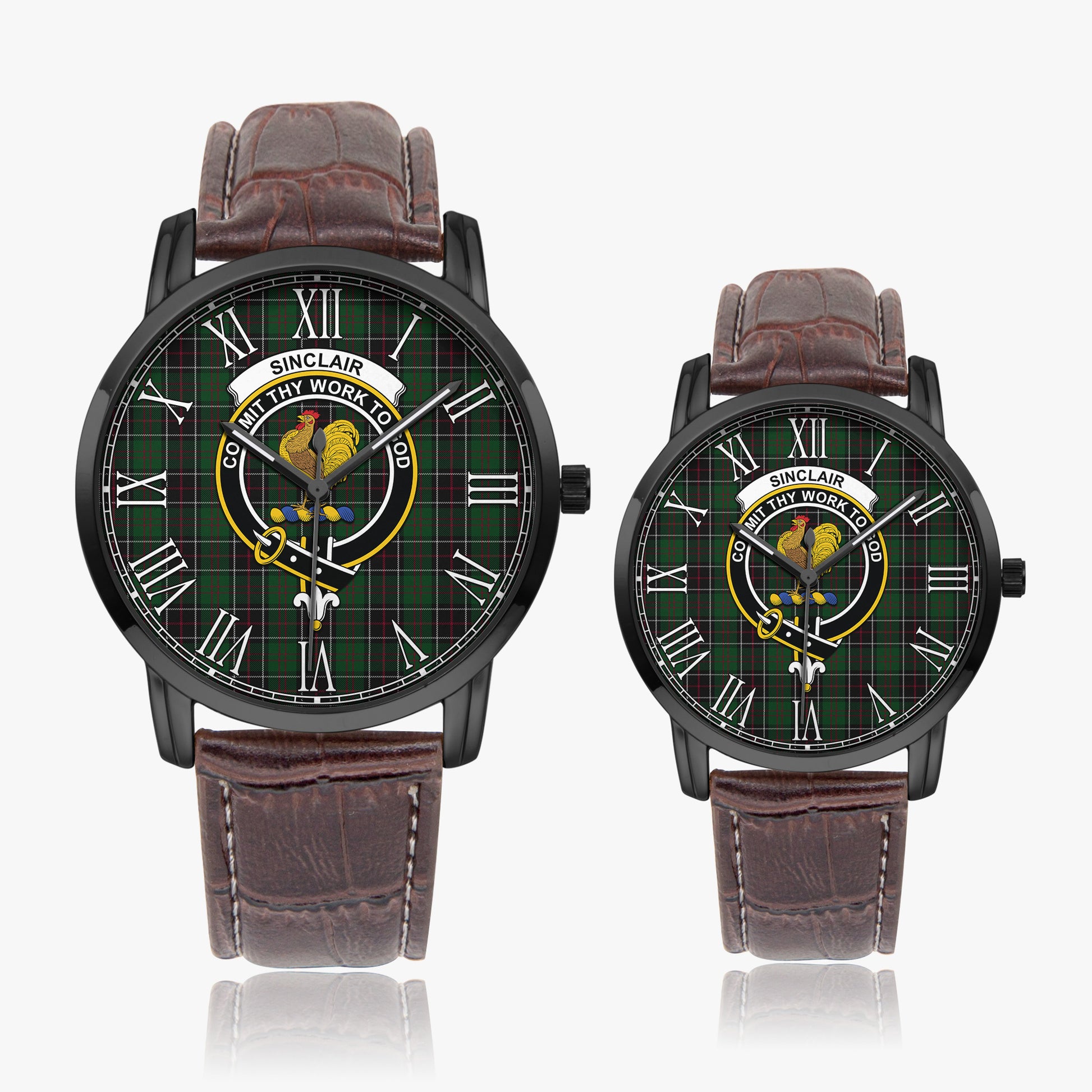 Sinclair Hunting Tartan Family Crest Leather Strap Quartz Watch - Tartanvibesclothing