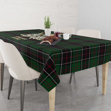 Sinclair Hunting Tartan Tablecloth with Clan Crest and the Golden Sword of Courageous Legacy
