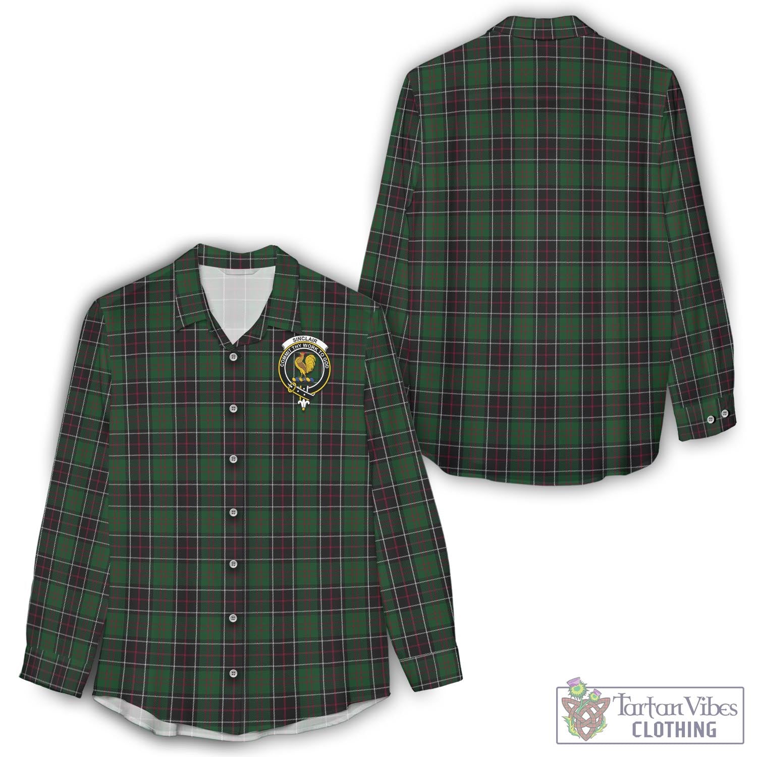 Tartan Vibes Clothing Sinclair Hunting Tartan Womens Casual Shirt with Family Crest