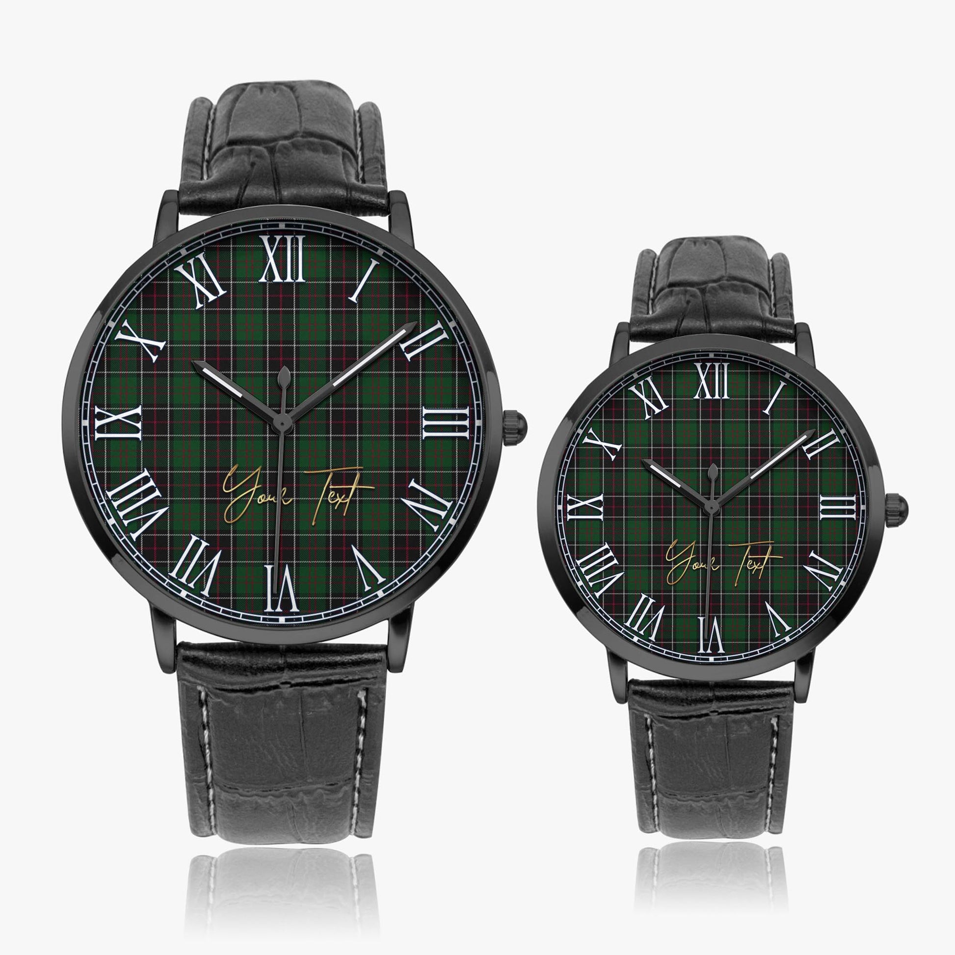 Sinclair Hunting Tartan Personalized Your Text Leather Trap Quartz Watch Ultra Thin Black Case With Black Leather Strap - Tartanvibesclothing