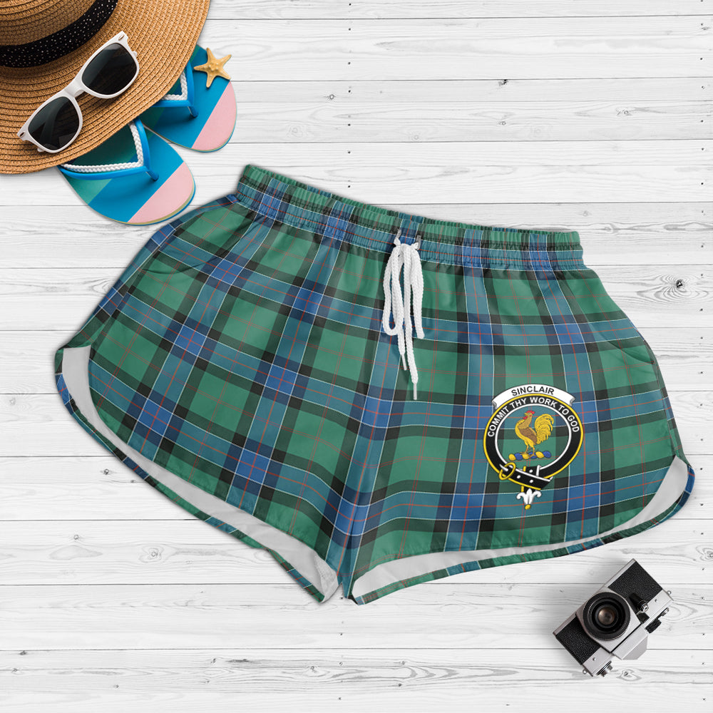 sinclair-hunting-ancient-tartan-womens-shorts-with-family-crest