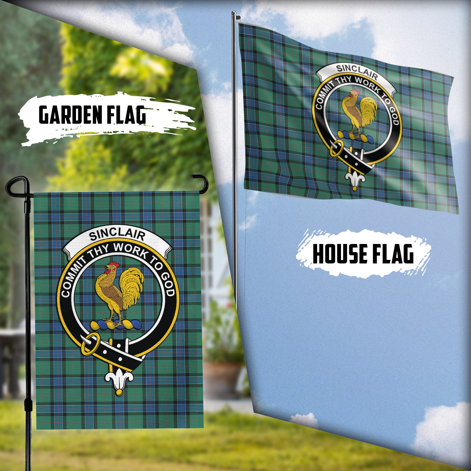 sinclair-hunting-ancient-tartan-flag-with-family-crest